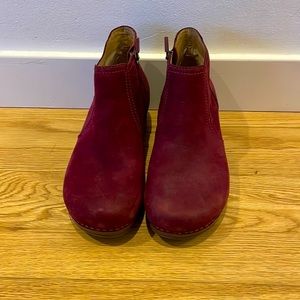 Wine colored Dansko suede booties